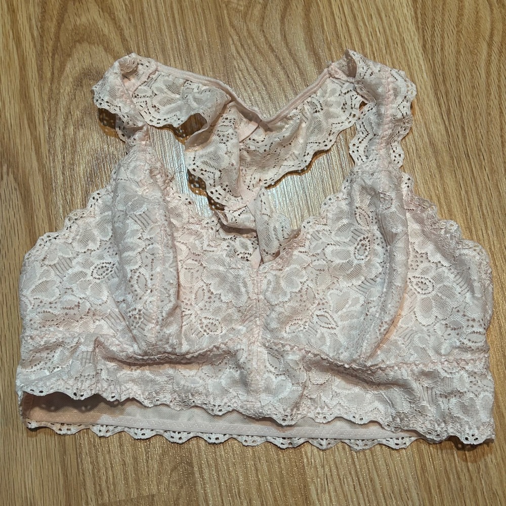 Felina Lingerie Pink Lace Racerback Bralette Small Floral Scalloped